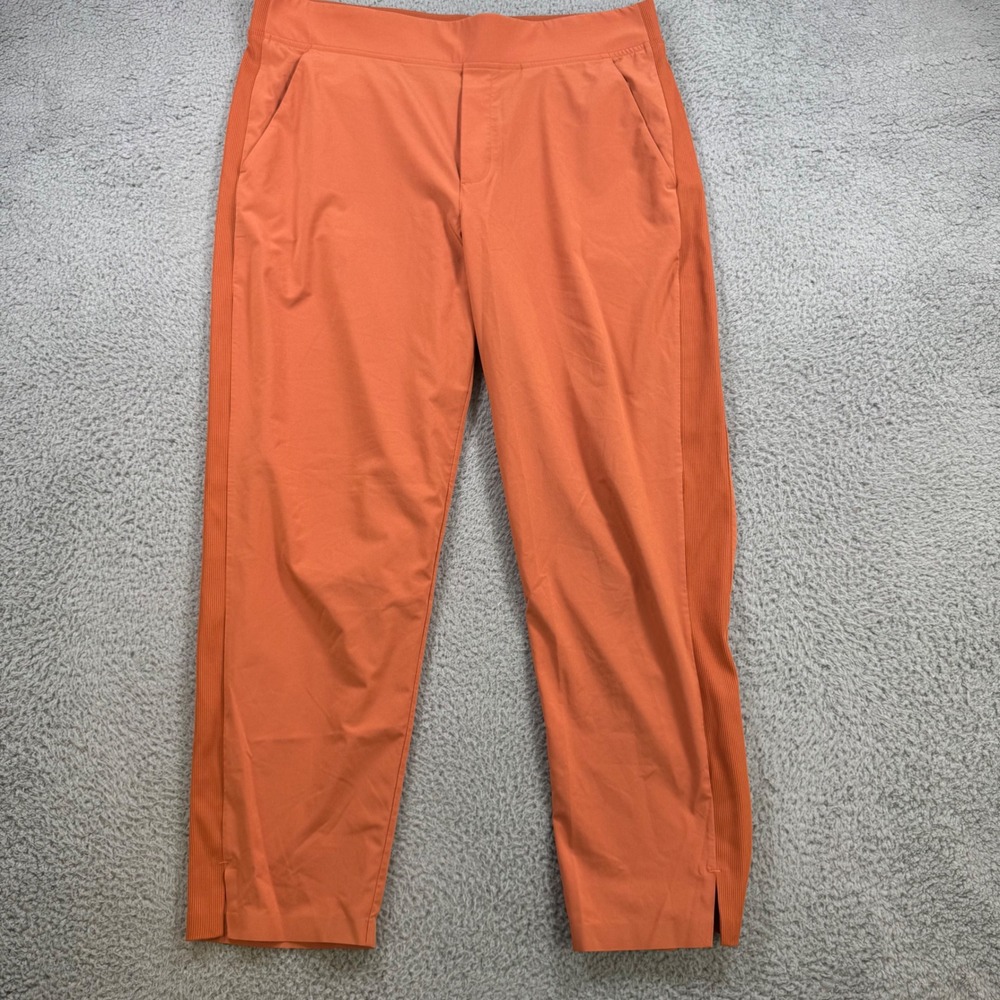 Athleta Womens Skyline Pant 14 Burnt Orange Ribbed Side Tapered Ankle Travel